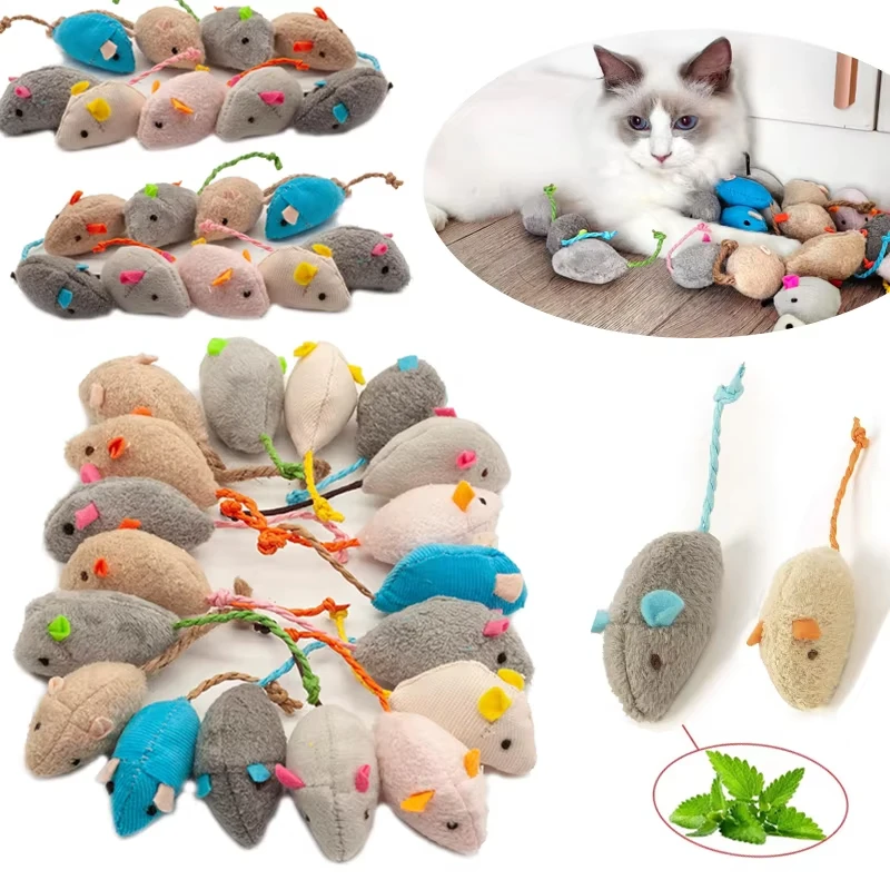 Catnip Interactive Plush Mouse - 5개 세트의 딸랑이 고양이 장난감, 고양이