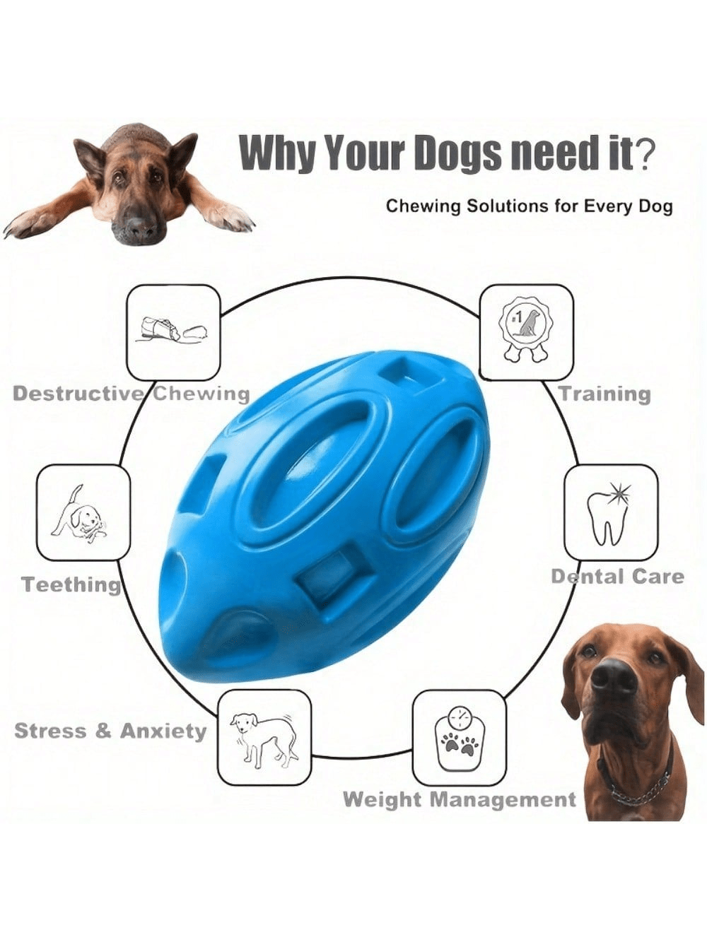 Indestructible Dog Chew Toy - 1PC 파괴 불가능한 삑삑이 럭비공 강아지