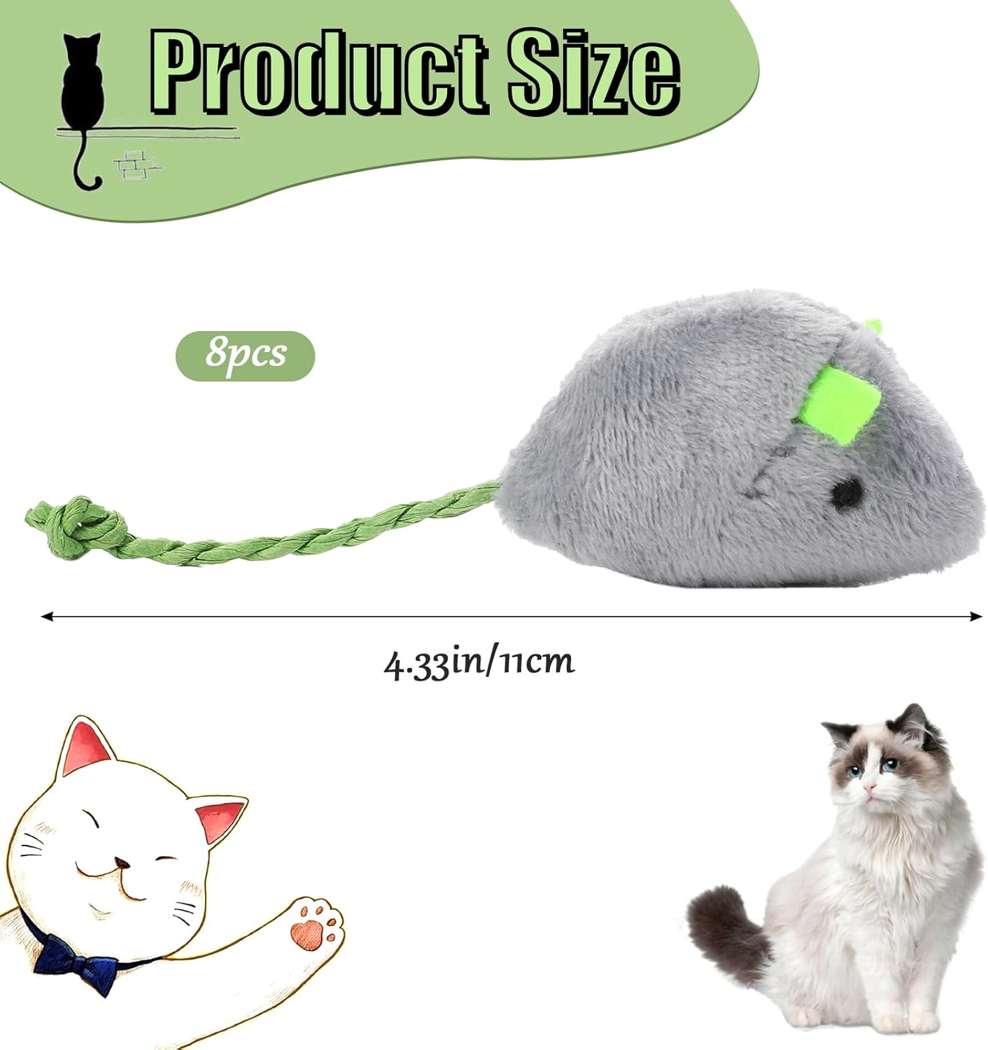 랜덤 포장된 고양이와 쥐 장난감 8개 - 실내 고양이에 - Catnip Interactive Plush Mouse 리뷰 및 가격