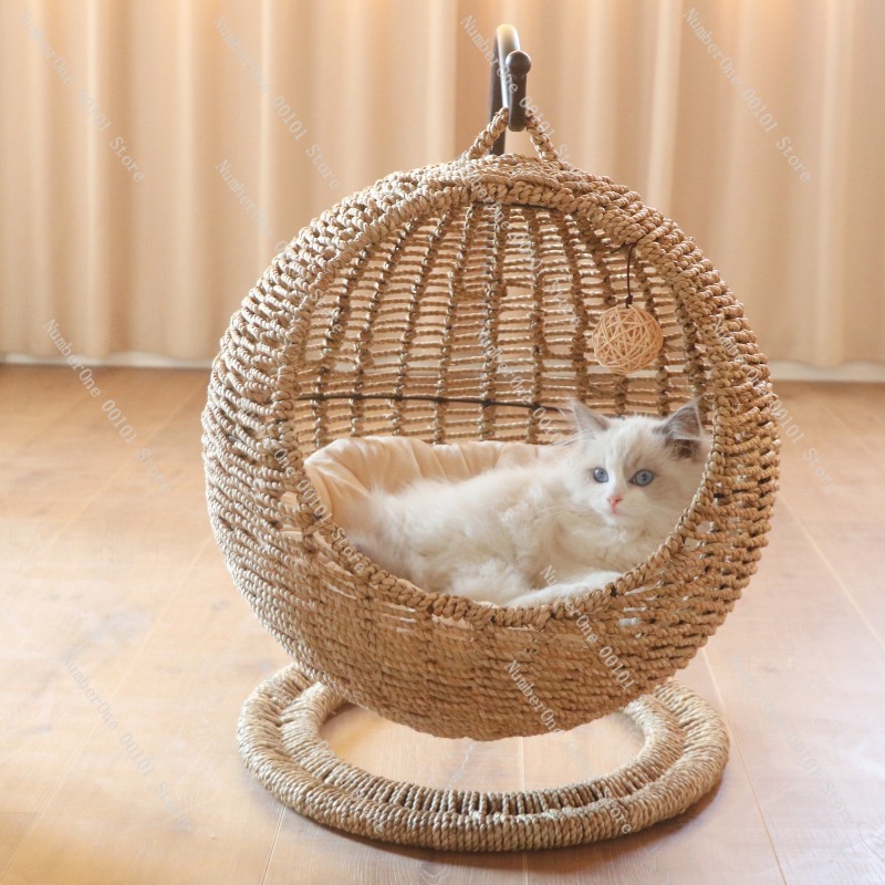 라탄 고양이 걸이형 바구니 침대 원형 반폐쇄형 해먹 그 - Pet Beds 리뷰 및 가격